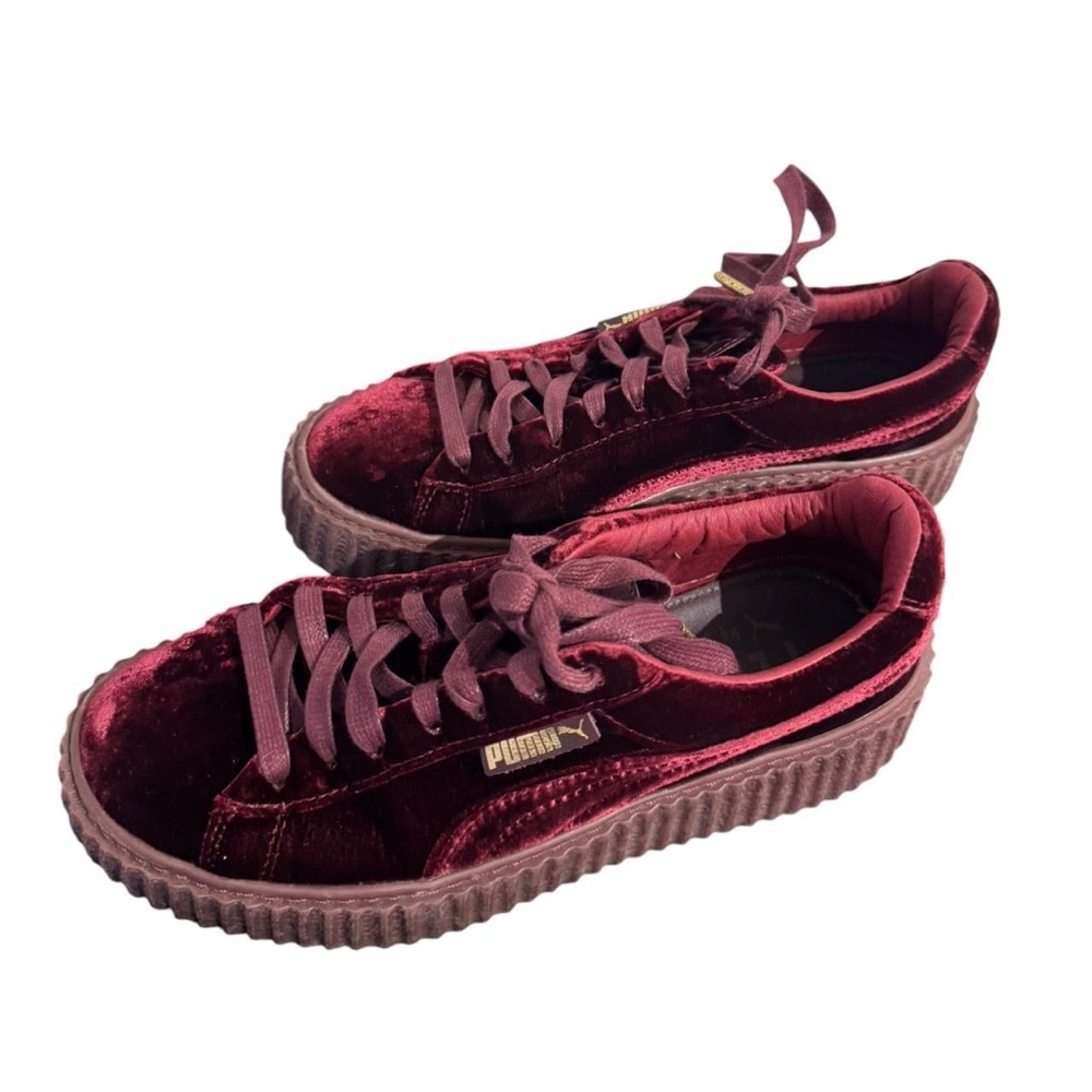 Burgundy Rihanna FENTY X Puma velvet creeper sneakers